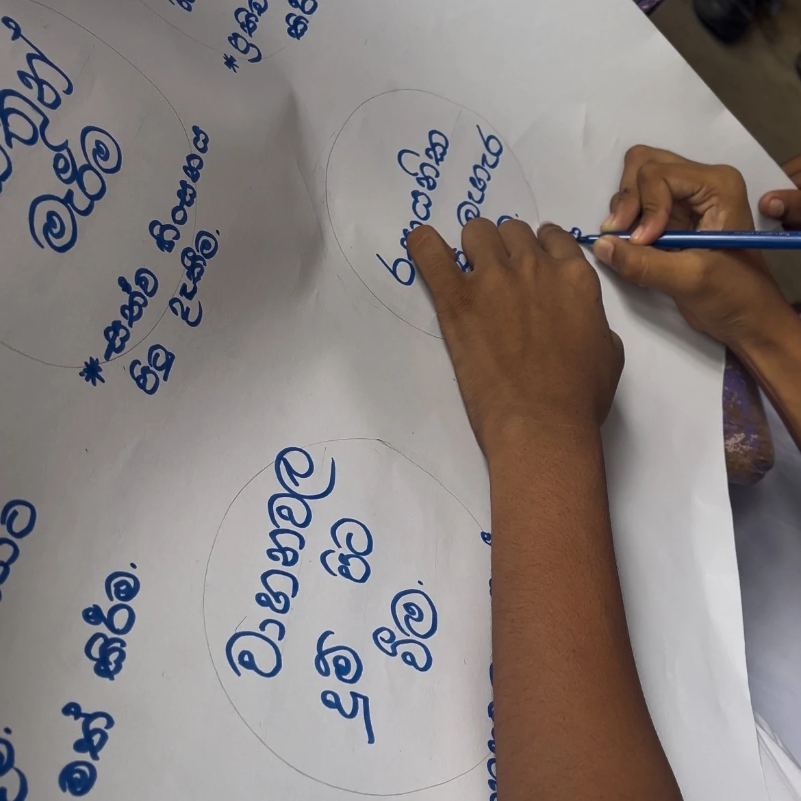 Participants recording ideas together during a learning activity