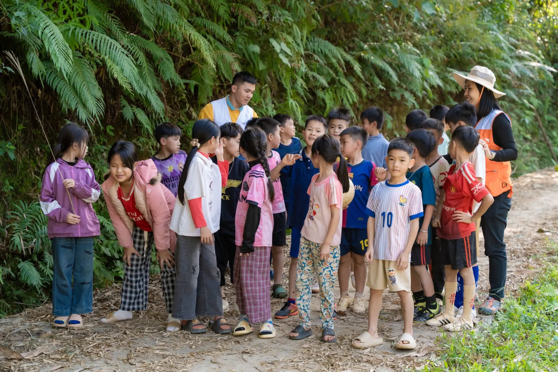 Students taking part in field-based environmental learning